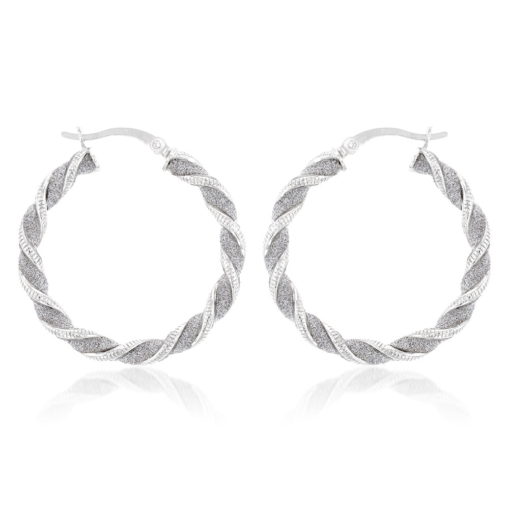 Sterling Silver Patterned Twisted Hoop Earrings