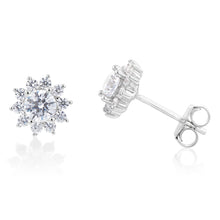 Load image into Gallery viewer, Sterling Silver Cubic Zirconia Flower Stud Earrings