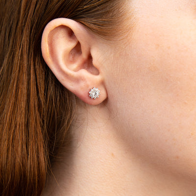 Sterling Silver Cubic Zirconia Flower Stud Earrings