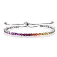 Load image into Gallery viewer, Sterling Silver Rhodium Plated Rainbow Multicolour Cubic Zirconia Adjustable Bracelet