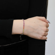 Load image into Gallery viewer, Sterling Silver Rhodium Plated Rainbow Multicolour Cubic Zirconia Adjustable Bracelet