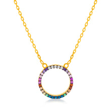 Load image into Gallery viewer, Sterling Silver Gold Plated Rainbow Multicolour Cubic Zirconia Pendant On Chain