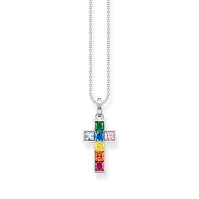 Thomas Sabo Sterling Silver Rainbow Heritage Cross On 40-45cm Chain