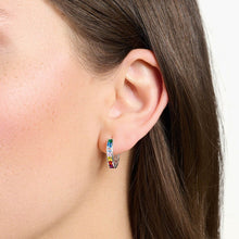 Load image into Gallery viewer, Thomas Sabo Sterling Silver Rainbow Heritage Baguette CZ Hoop Earrings