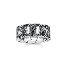 Load image into Gallery viewer, Thomas Sabo Rebel Sterling Silver Curb Oxidised Black CZ Ring