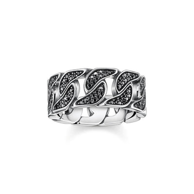 Thomas Sabo Rebel Sterling Silver Curb Oxidised Black CZ Ring