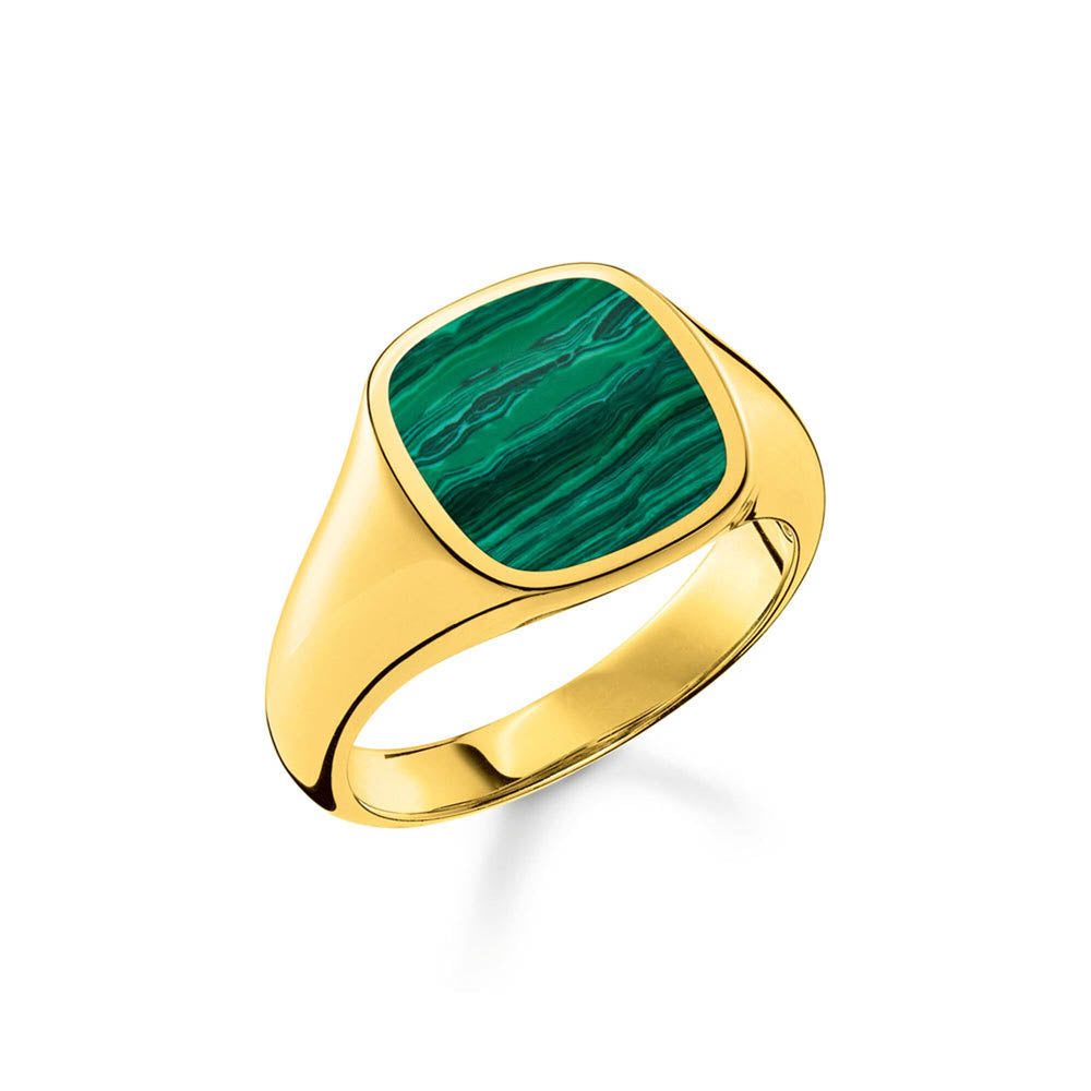 Thomas Sabo Sterling Silver Gold Plated Malachite Square Signet Ring