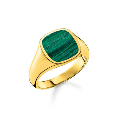 Thomas Sabo Sterling Silver Gold Plated Malachite Square Signet Ring