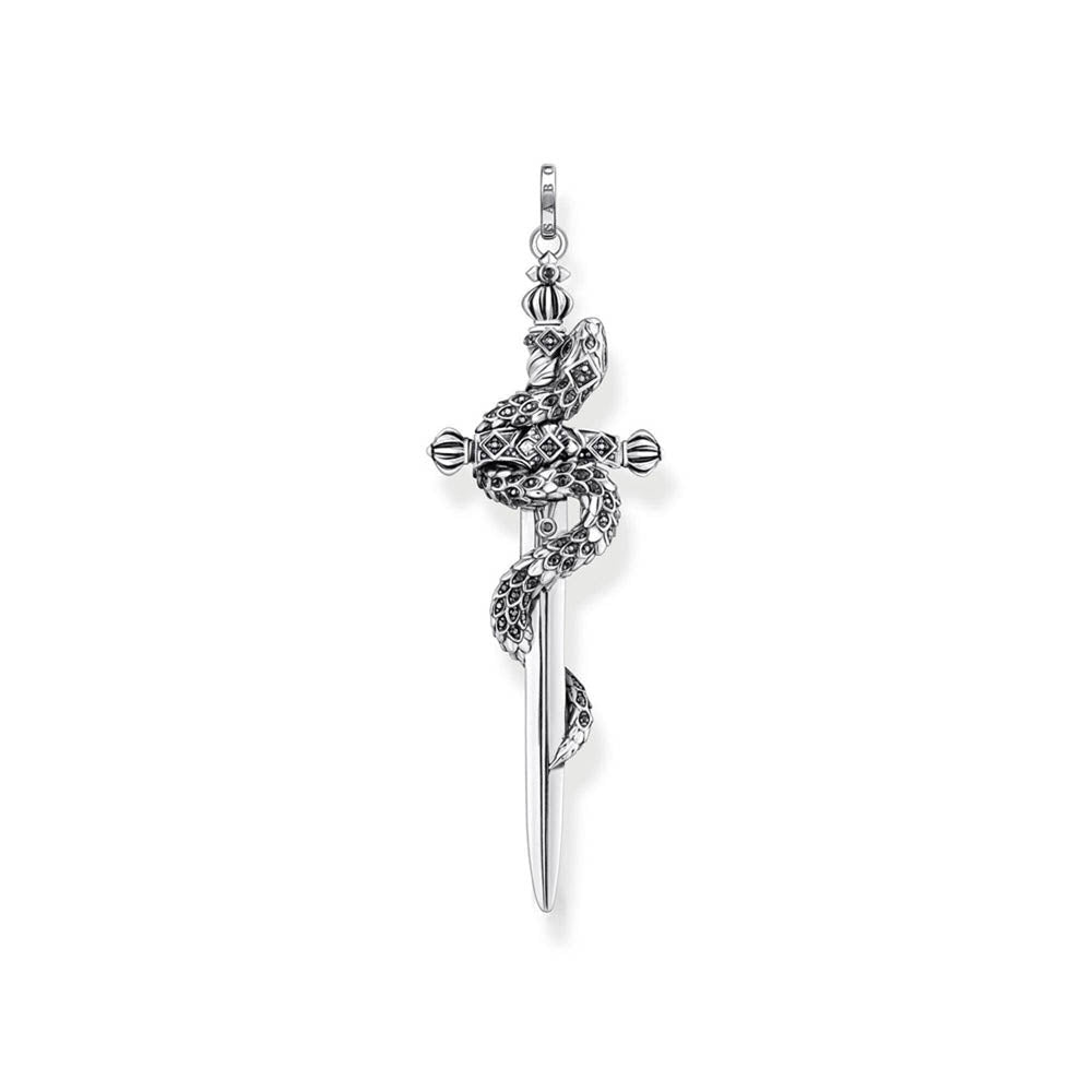 Thomas Sabo Rebel Sterling Silver Snake Black CZ Sword Pendant