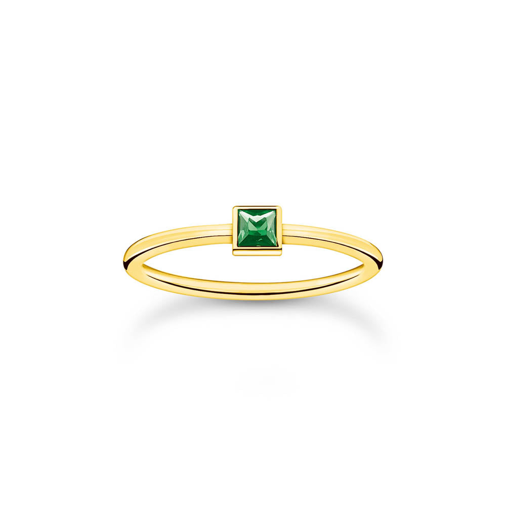 Thomas Sabo Sterling Silver Gold Plated Charm Club Green CZ Ring