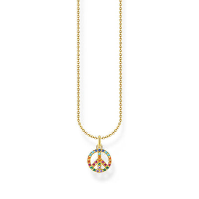 Thomas Sabo Sterling Silver Gold Plated Charm Club Rainbow Peace Pendant On Chain