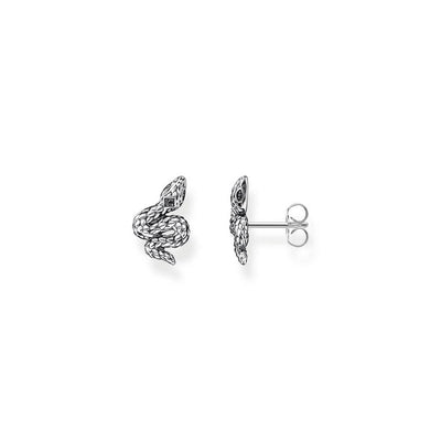 Thomas Sabo Sterling Silver Rebel Coiled Snake Black CZ Studs Earrings
