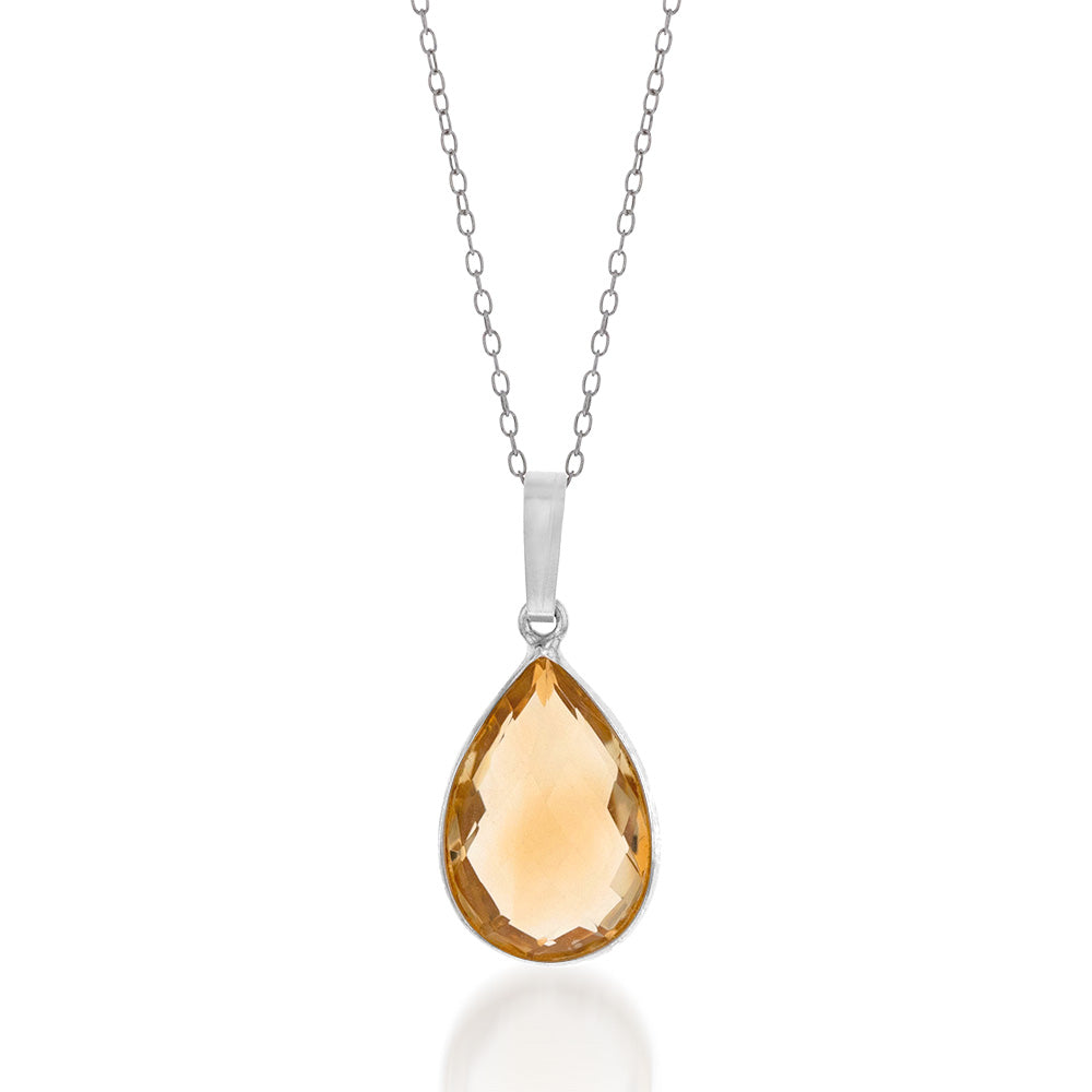 Sterling Silver 6.25ct Citrine Pear Pendant on Chain