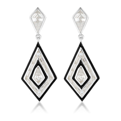 Georgini Reflections Sterling Silver And Black Enamel Art Deco Drop Earrings