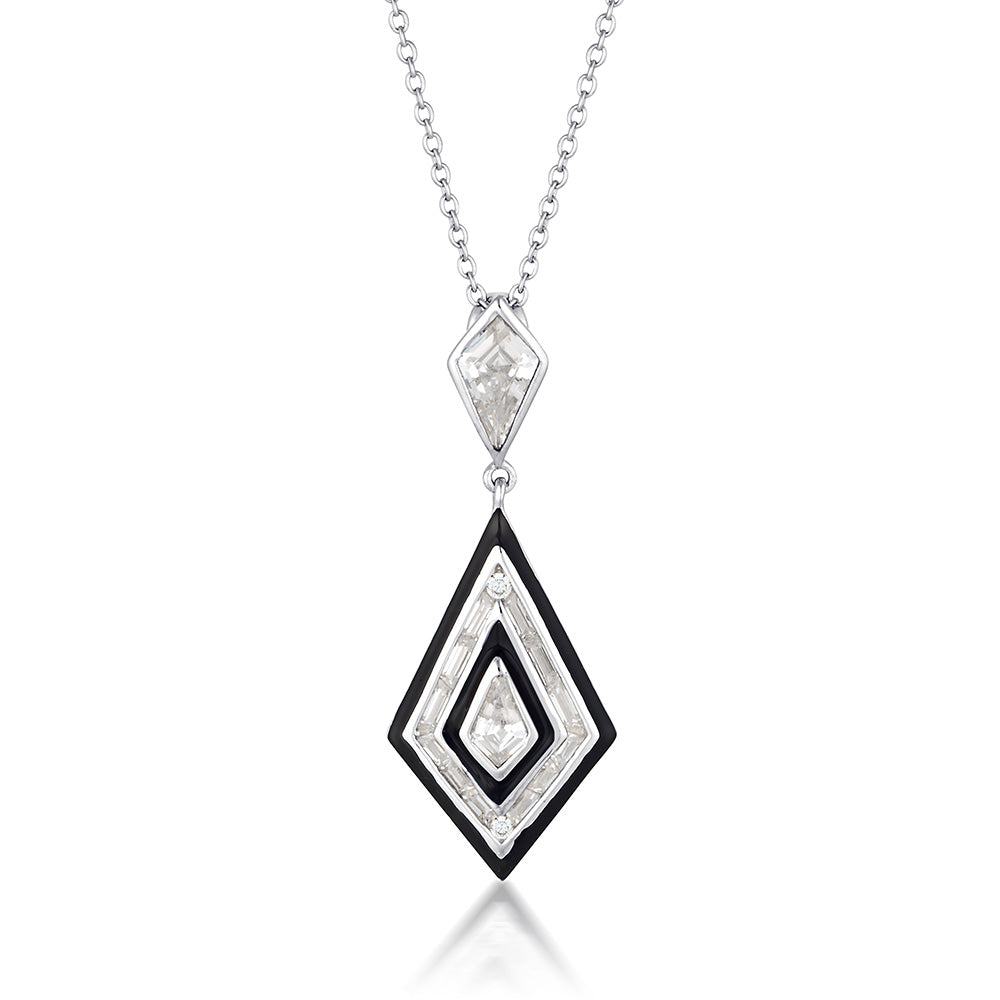 Georgini Reflections Sterling Silver With Black Enamel Art Deco Pendant With Chain