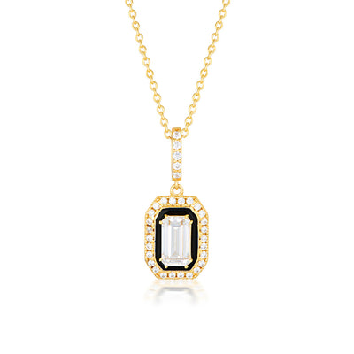Georgini Reflection Gold Plated Sterling Silver + Black Retrospect Pendant With Chain