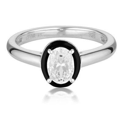 Georgini Reflections Sterling Silver Black enamel Oval Ring