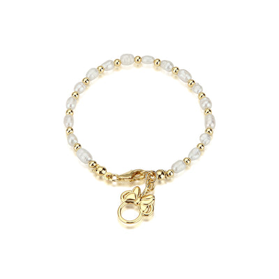 Disney Gold Plated Sterling Silver Minnie Fresh Water Pearl 19cm Bracelet