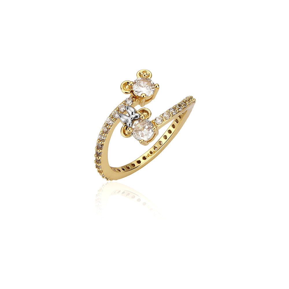 Disney Gold Plated Sterling Silver Mickey & Minnie Claw Set CZ Ring
