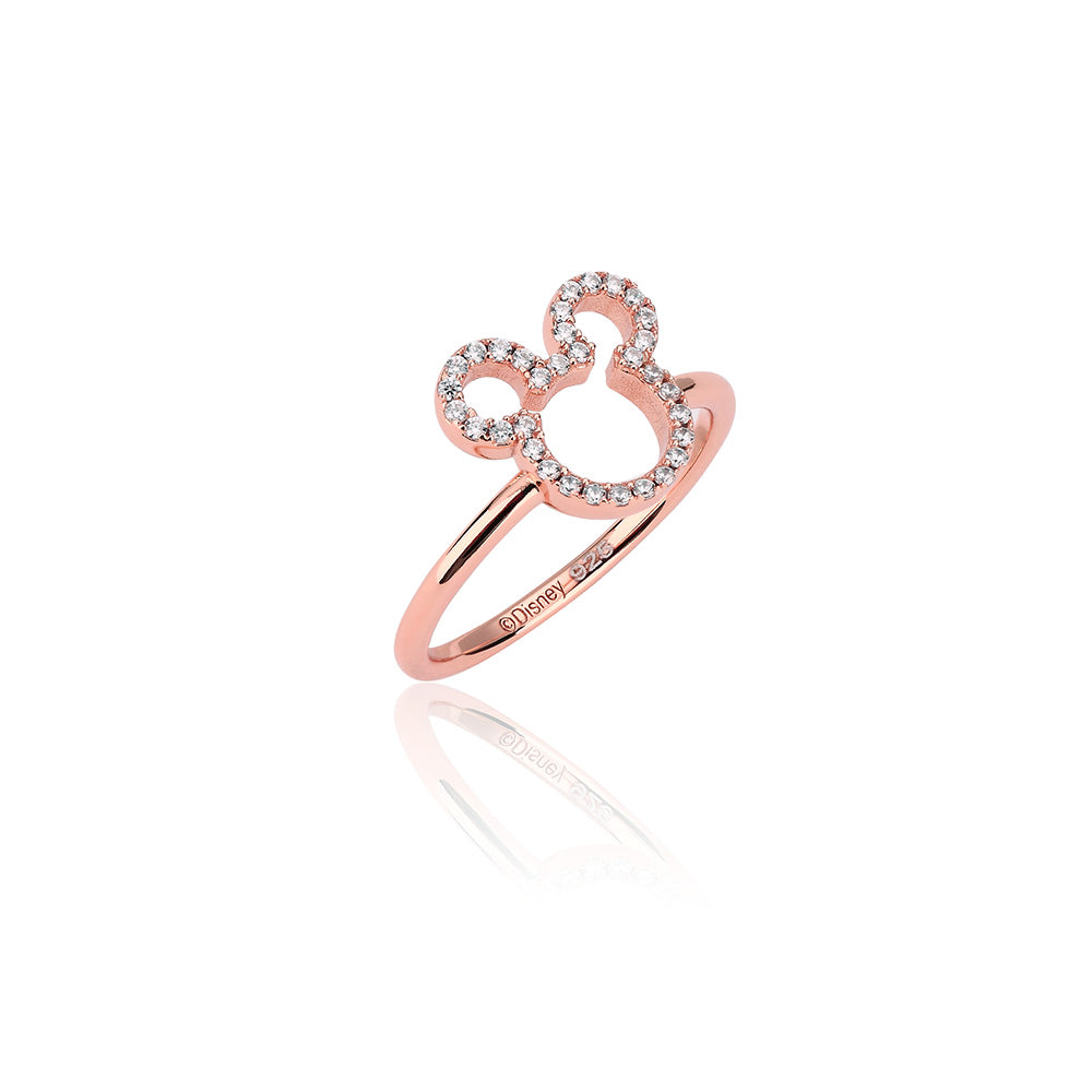 Disney Rose Gold Plated Sterling Silver Mickey Outline CZ Ring