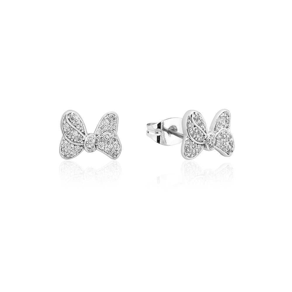 Disney Rhodium Plated Sterling Silver Minnie Mouse CZ Bow Stud Earrings