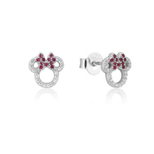 Load image into Gallery viewer, Disney Rhodium Plated Sterling Silver Minnie Mouse CZ Outline Red Stud Earrings