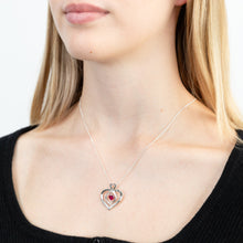 Load image into Gallery viewer, Sterling Silver Rhodium Plated White CZ And Created Ruby Infinity On Heart Pendant