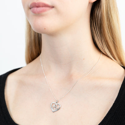 Sterling Silver Rhodium Plated White Cubic Zirconia Inscription Fancy Heart Pendant