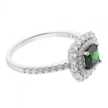 Load image into Gallery viewer, Sterling Silver Rhodium Plated Green And White Cubic Zirconia Cushion Ring