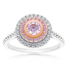 Load image into Gallery viewer, Sterling Silver Rhodium And Rose Gold Plated White And Pink CZ Round Ring