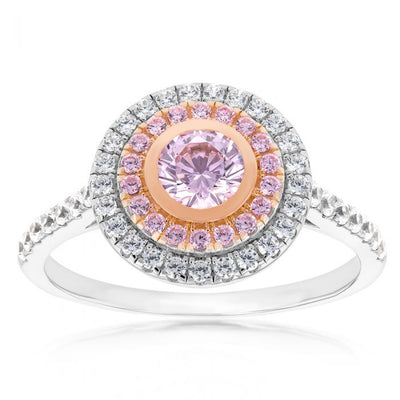 Sterling Silver Rhodium And Rose Gold Plated White And Pink CZ Round Ring