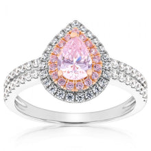 Load image into Gallery viewer, Sterling Silver Rhodium &amp; Rose Gold Plated White &amp; Pink CZ Pear Ring