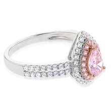 Load image into Gallery viewer, Sterling Silver Rhodium &amp; Rose Gold Plated White &amp; Pink CZ Pear Ring