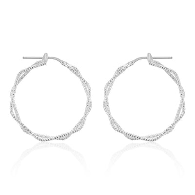 Sterling Silver Fancy Twin Hexagonal Hoops Earrings