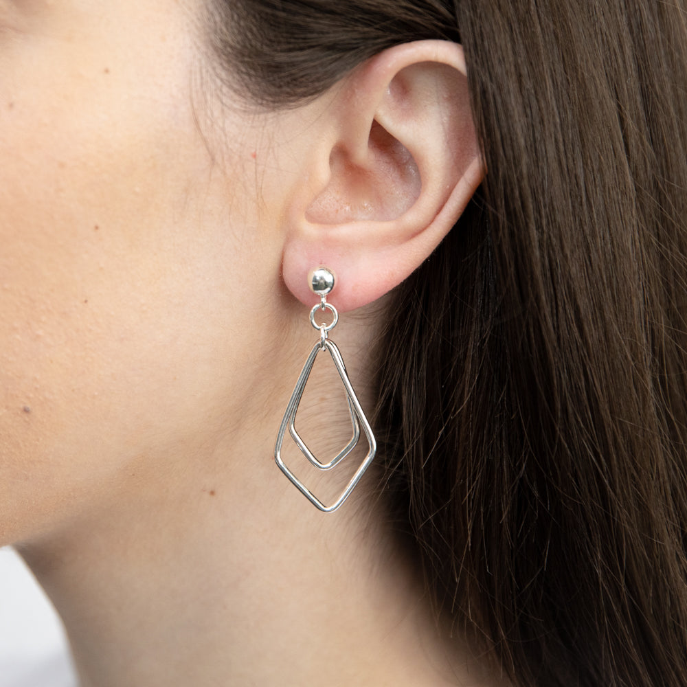Sterling Silver Diamond Shape Abstract Drop Earrings