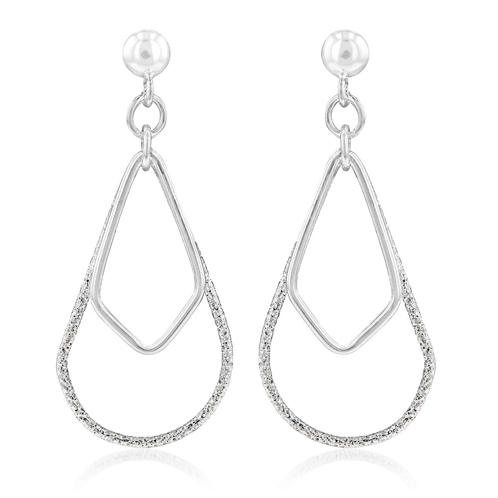 Sterling Silver Diamond And Patterned Drop Earrings