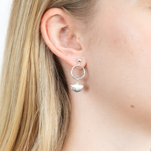 Load image into Gallery viewer, Sterling Silver Shell On Hoop Drop Earrings