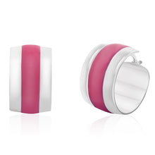 Load image into Gallery viewer, Sterling Silver Pink Enamel On Wide Hoop Earrings