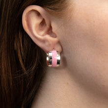 Load image into Gallery viewer, Sterling Silver Pink Enamel On Wide Hoop Earrings