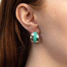 Load image into Gallery viewer, Sterling Silver Aqua Enamel On Wide Hoop Earrings