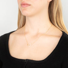 Load image into Gallery viewer, Sterling Silver Gold Plated White Enamel 2 Ring Pendant On 45.5cm Chain
