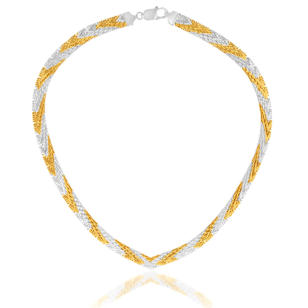 Sterling Silver Yellow And White Two Tone V 40.5cm Chain