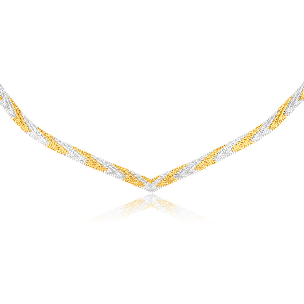 Sterling Silver Yellow And White Two Tone V 40.5cm Chain