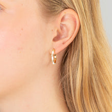 Load image into Gallery viewer, Sterling Silver Gold Plated Cubic Zirconia White Enamel Creole Earrings