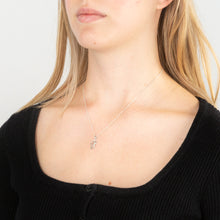 Load image into Gallery viewer, Sterling Silver Rhodium Plated Cubic Zirconia Script &quot;F &quot; Initial Pendant