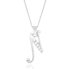 Load image into Gallery viewer, Sterling Silver Rhodium Plated Cubic Zirconia Script &quot;N &quot; Initial Pendant