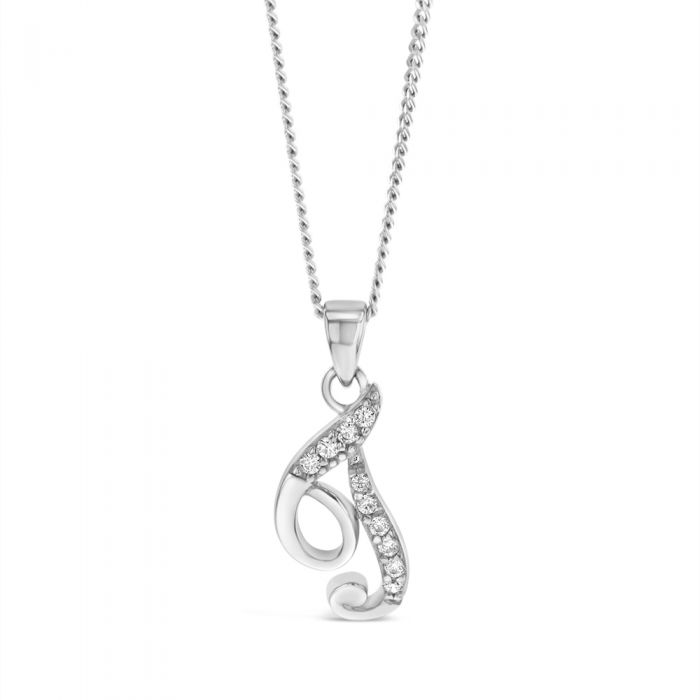 Sterling Silver Rhodium Plated Cubic Zirconia Script "T " Initial Pendant
