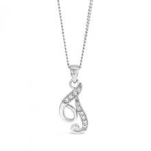 Load image into Gallery viewer, Sterling Silver Rhodium Plated Cubic Zirconia Script &quot;T &quot; Initial Pendant