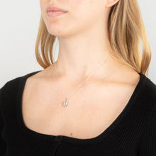 Load image into Gallery viewer, Sterling Silver Rhodium Plated Cubic Zirconia Script &quot;U &quot; Initial Pendant