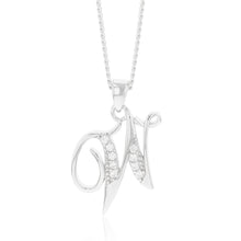 Load image into Gallery viewer, Sterling Silver Rhodium Plated Cubic Zirconia Script &quot;W &quot; Initial Pendant